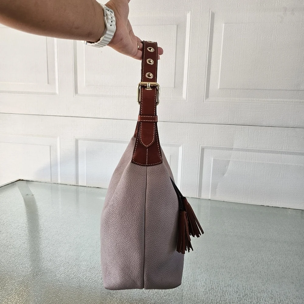 Dooney & Bourke Taupe & Brown Pebble Grain Leather Shoulder Bag